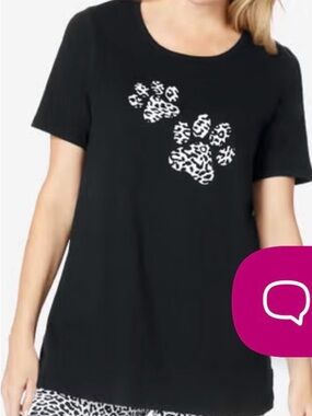 Black Short-Sleeve Pajama Top with Leopard Paw Print dreams and company 3X plus